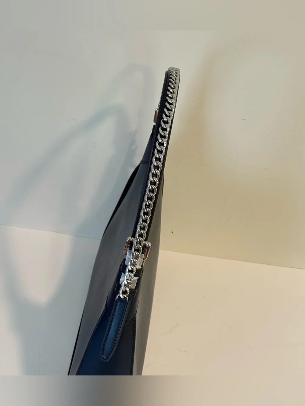 Michael Kors Wilma Navy Blue Leather Purse Silver Tone Chain Shoulder Bag